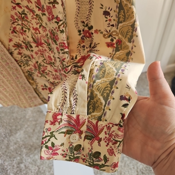 Denim & Co Vintage Floral Printed Button Up Top Sz M Career Romantic Cottagecore - Picture 6 of 10